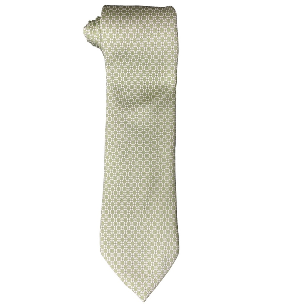 BROOKS BROTHERS 346 Mens Neck Tie Olive Green Flower Pattern Pure Silk O…